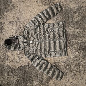 Silver Puffer Jacket with Hood